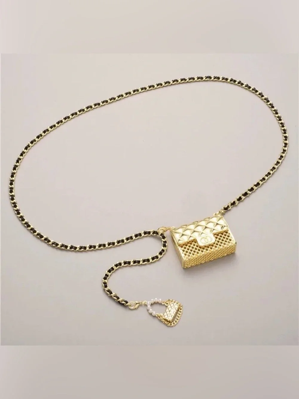 Mini Purse Charm Gold Chain Belt– Statement Waist Belt